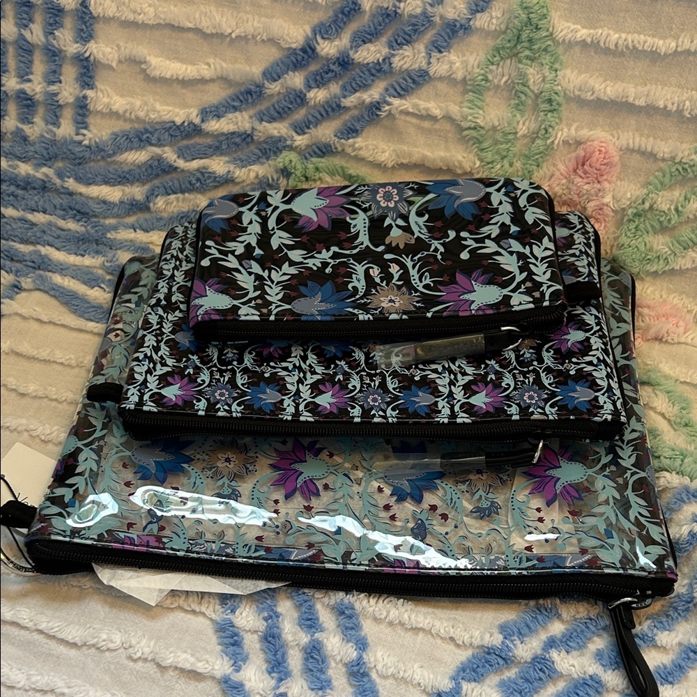 Vera Bradley Floral Vinyl Cosmetic Pouch Set in Teal, Blue & Purple - Picture 4 of 4